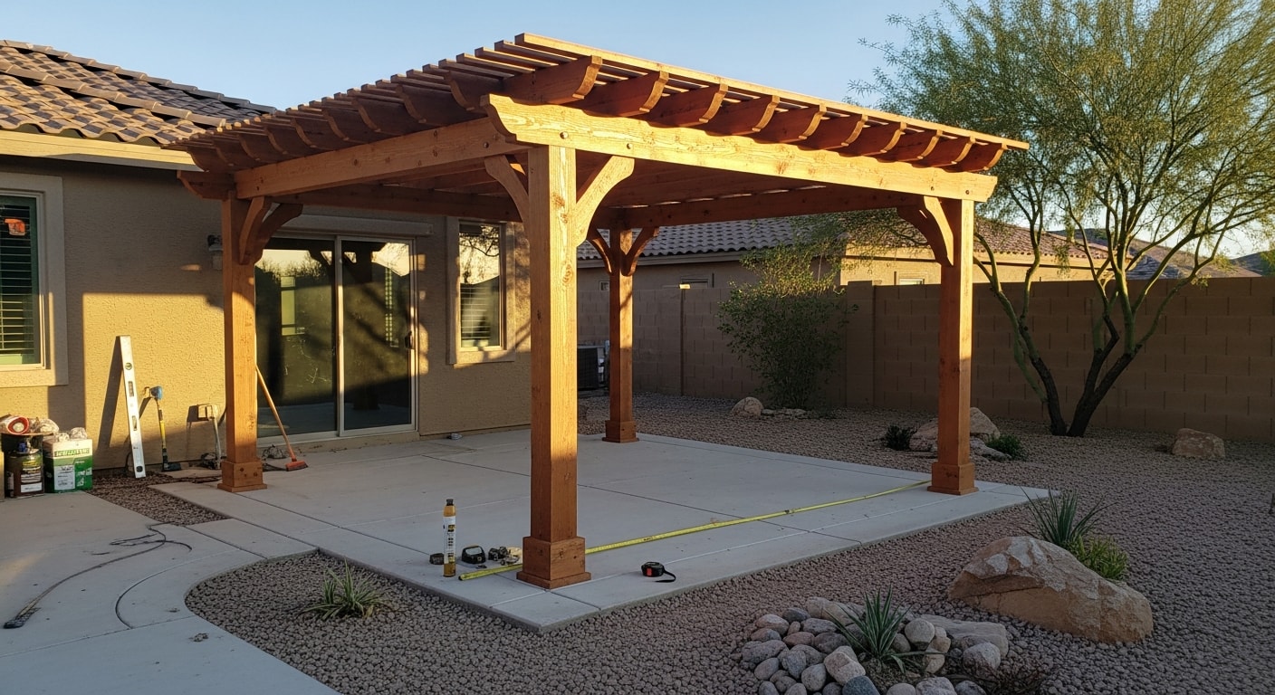 Custom pergola and outdoor living structure in Phoenix backyard