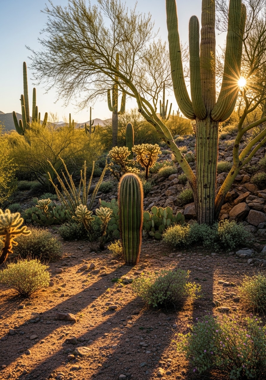 Natural desert terrain and native vegetation on a Cave Creek residential property.