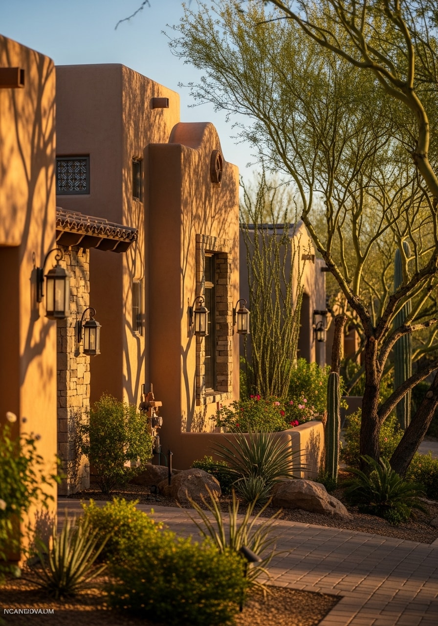 Detailed view of high-end exterior finishes and architectural elements on a Scottsdale property.